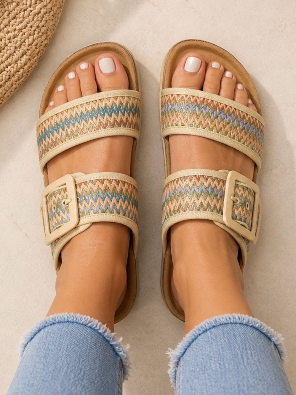 Bjorndal Anna Marie Woven Footbed Sandals Multicolor Double Strap Size 8 NWOT